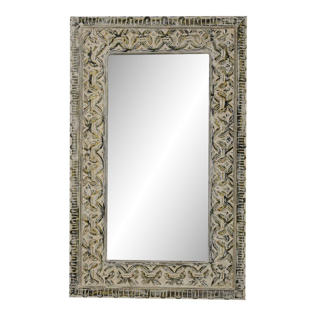 Boho Chic Hand Carved Distresed 30" X 47" Solid Wood Mirror (1 of 4)