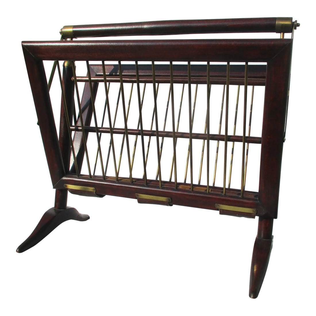 C. 1950s Cesare Lacca Design Mahogany and Brass Magazine Rack (1 of 12)
