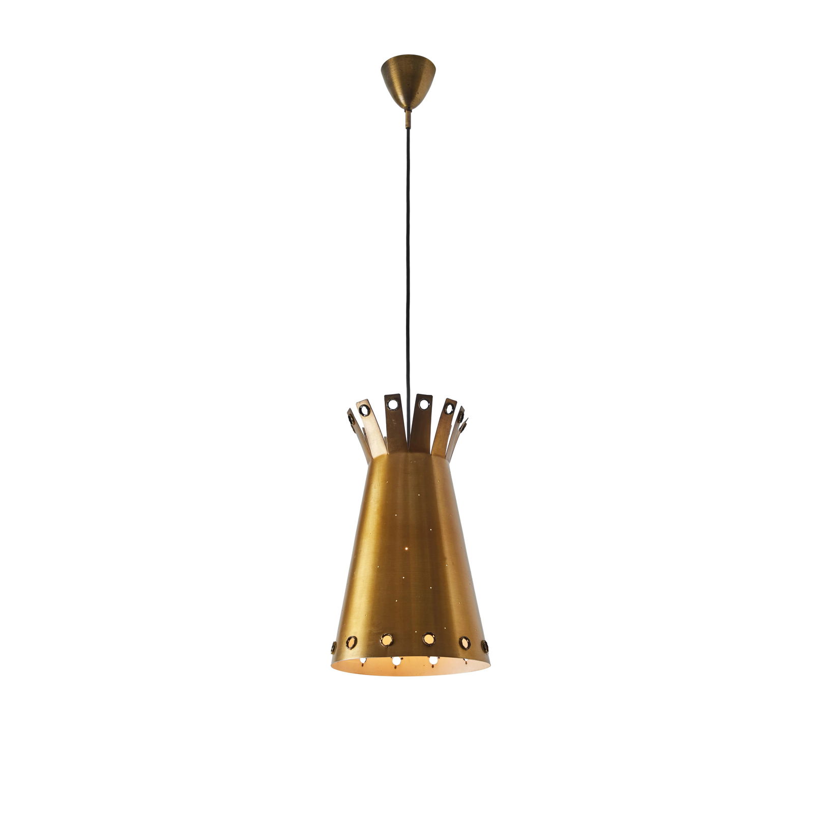 Large 1950s Italian Perforated Brass Double-Cone Pendant - 12