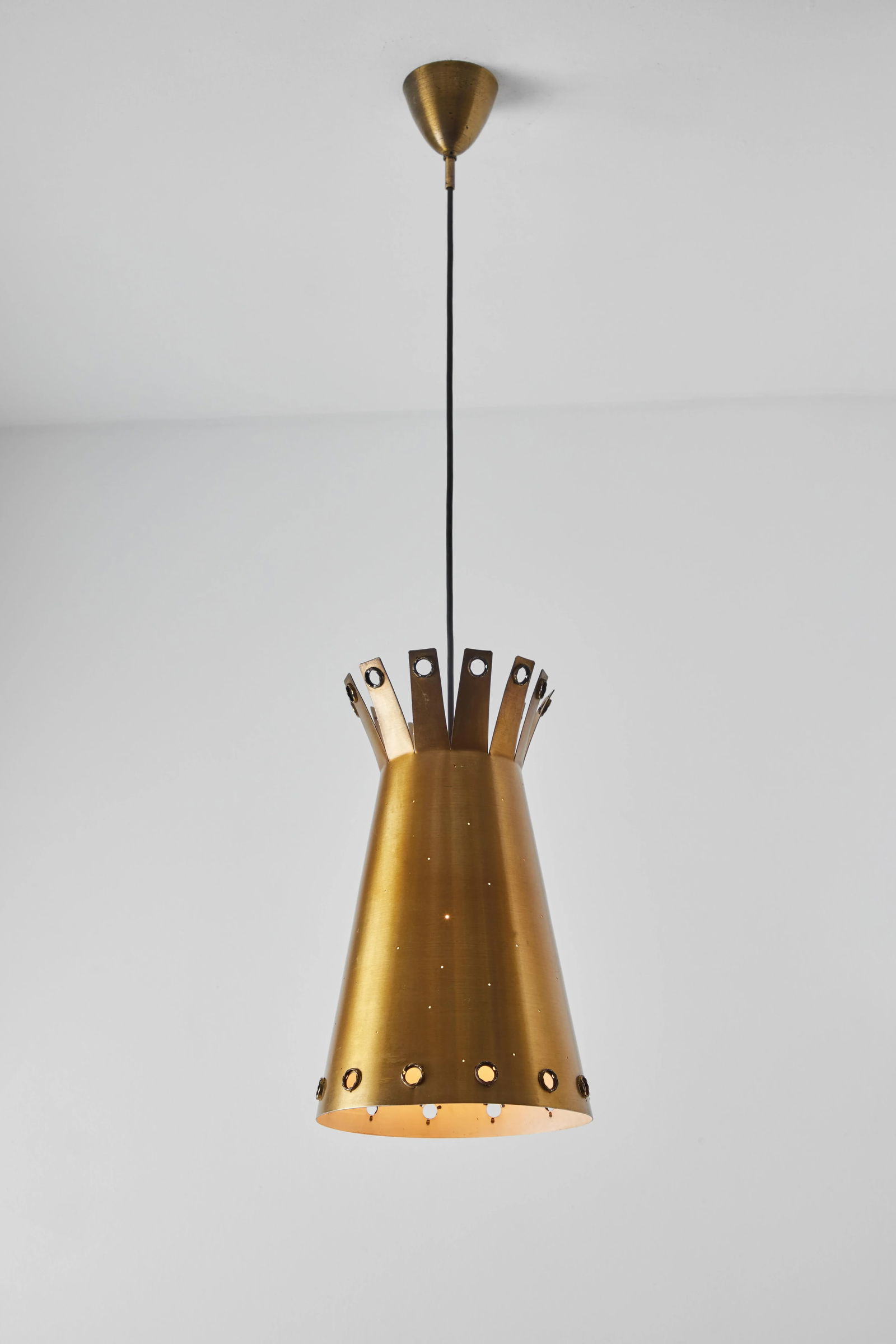 Large 1950s Italian Perforated Brass Double-Cone Pendant - 3