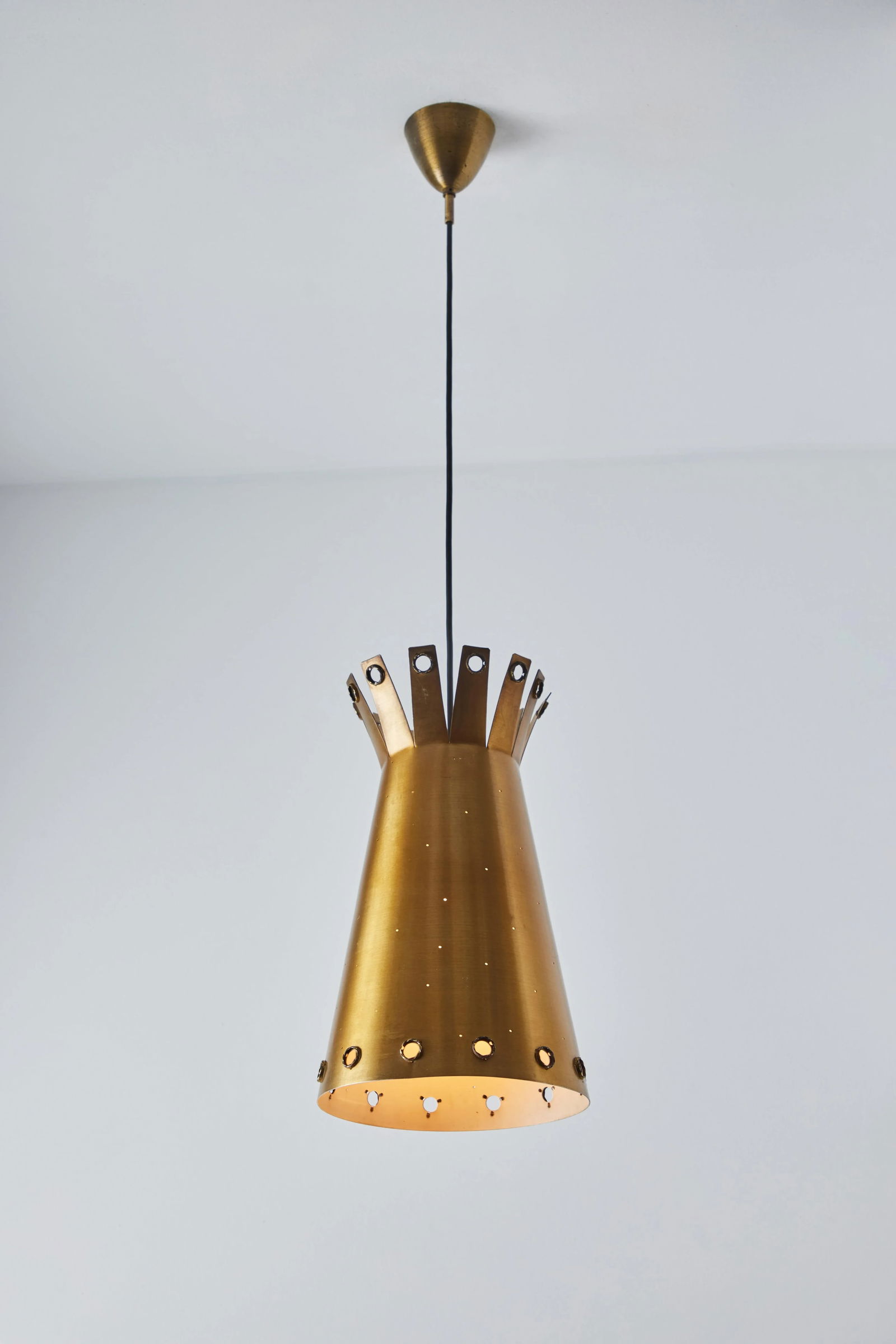 Large 1950s Italian Perforated Brass Double-Cone Pendant - 4
