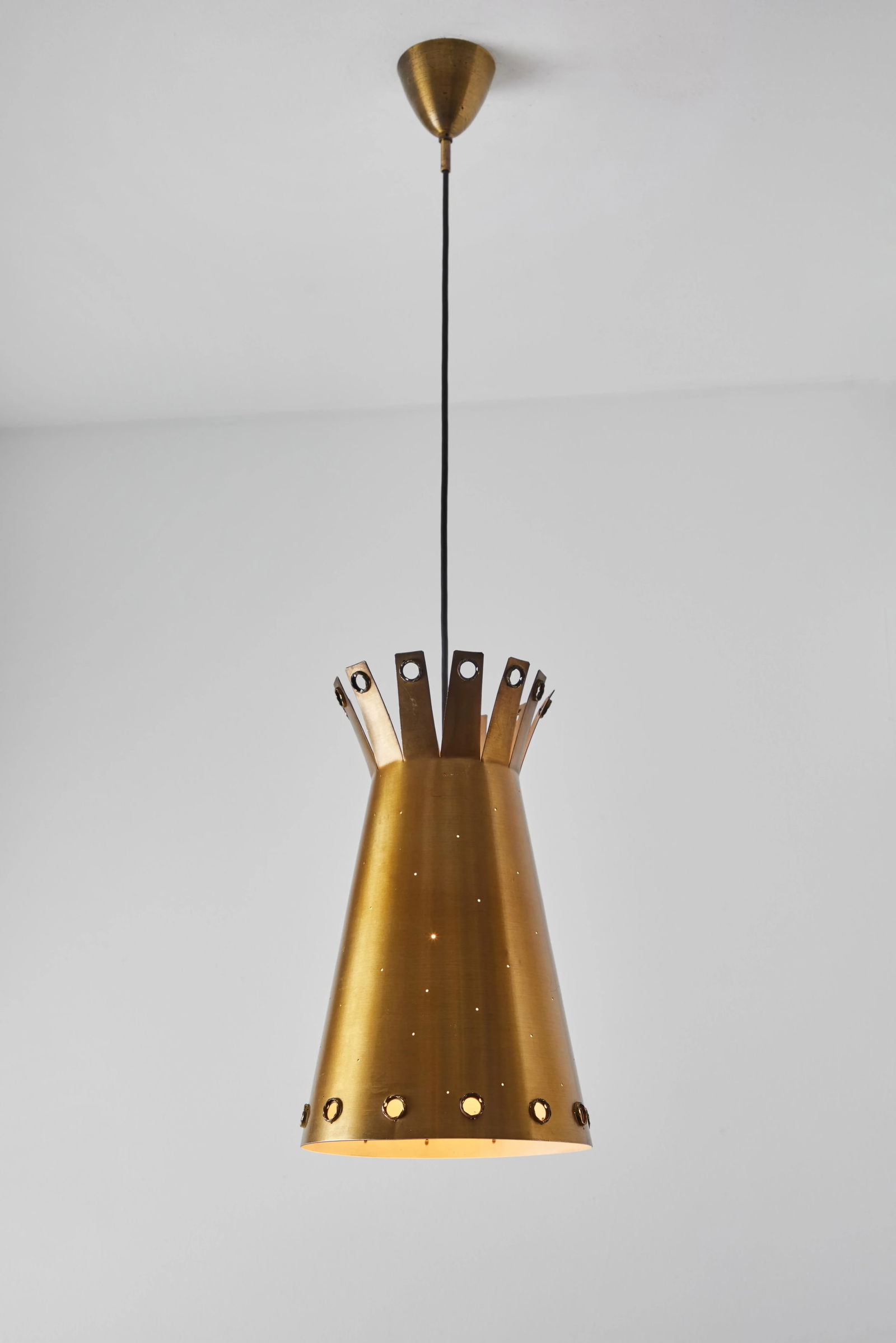 Large 1950s Italian Perforated Brass Double-Cone Pendant - 7
