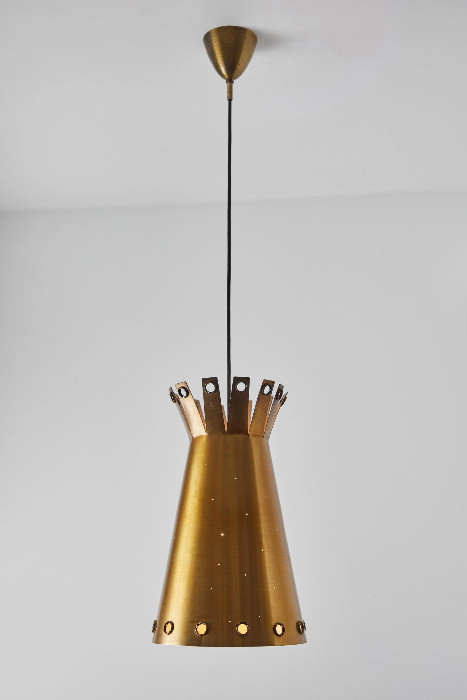 Large 1950s Italian Perforated Brass Double-Cone Pendant - 9