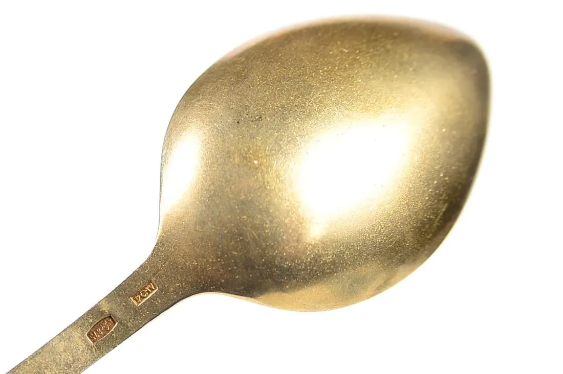 Russian Gilt Silver & Enamel Spoons - Set of 6 - 6