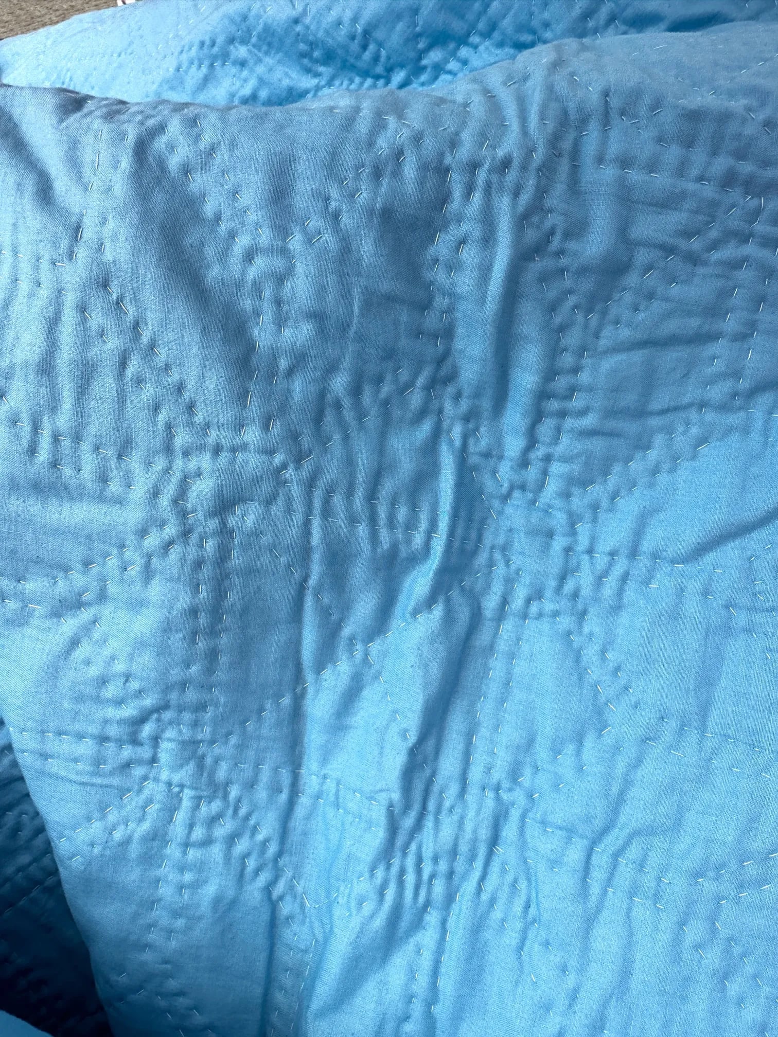 Vintage Handmade Blue Multi-Color Star Pattern Quilt - 7