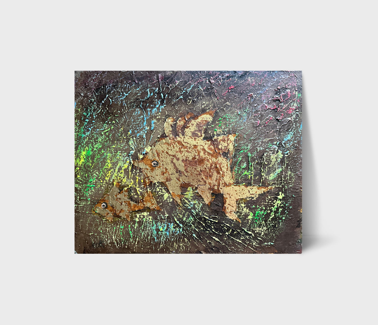 Abstract Oil painting with frame fish landscape K. Leonid - 12