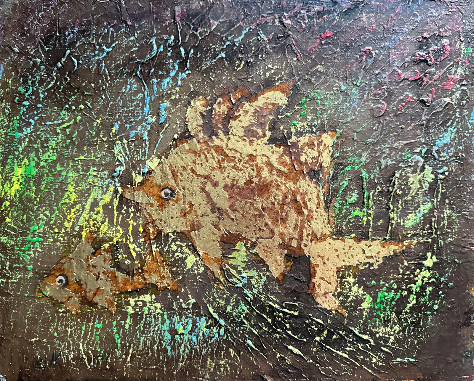 Abstract Oil painting with frame fish landscape K. Leonid (1 of 12)