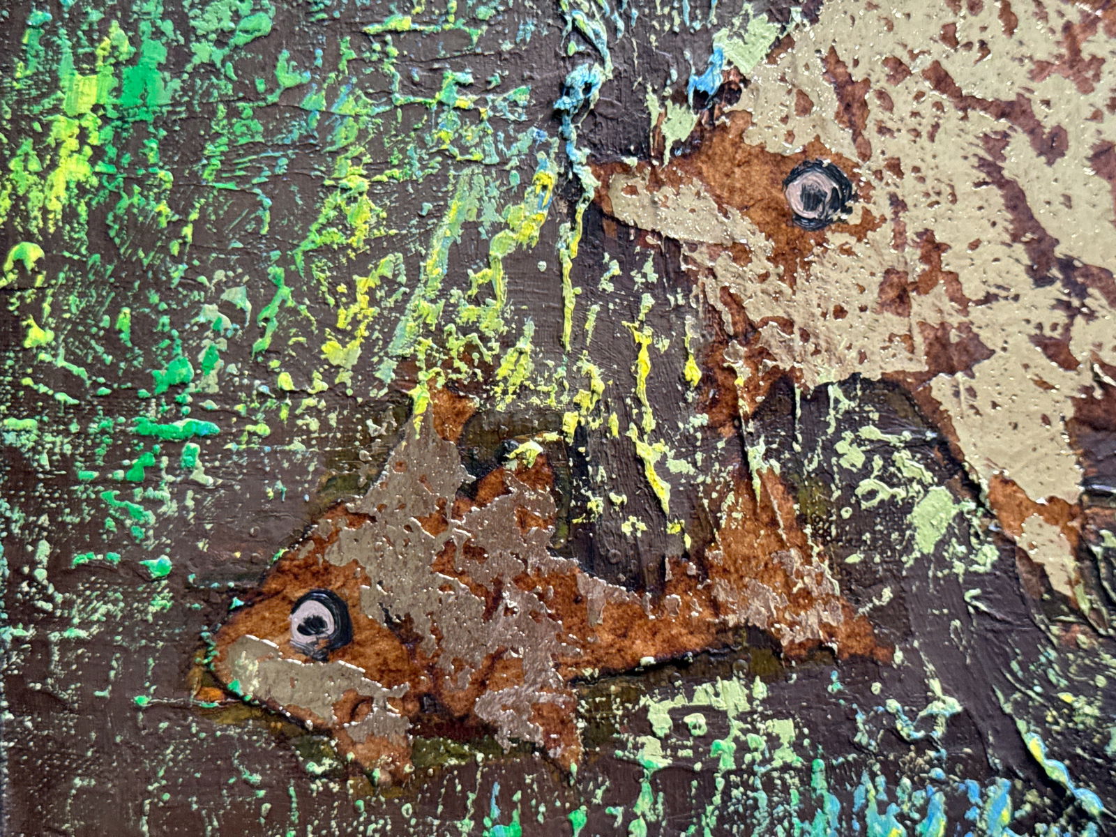 Abstract Oil painting with frame fish landscape K. Leonid - 7