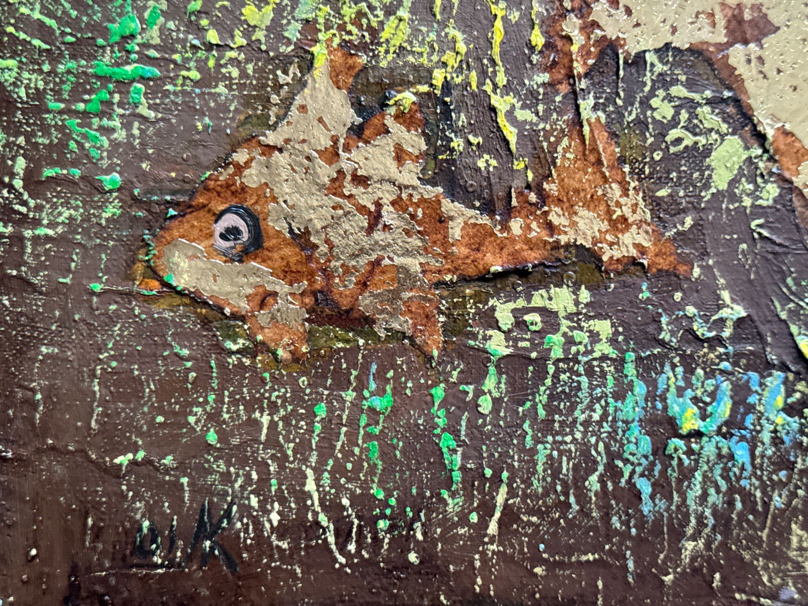 Abstract Oil painting with frame fish landscape K. Leonid - 8