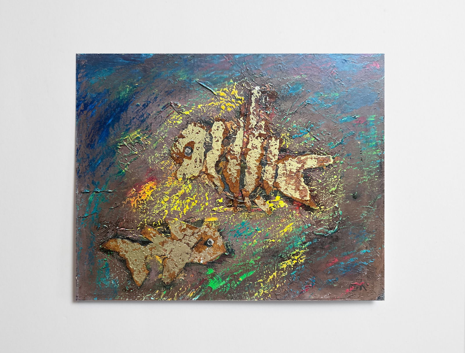 Abstract Oil painting with frame goldfish K. Leonid - 2