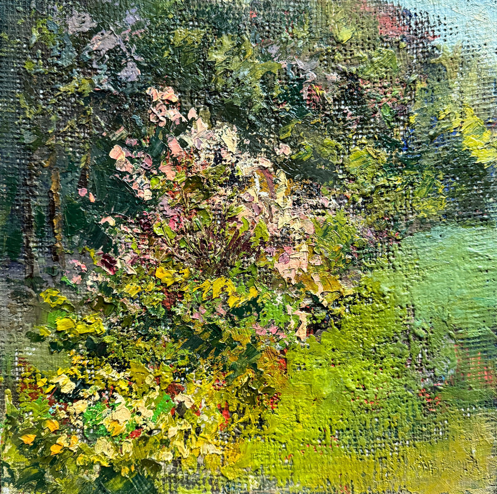 Abstract Oil painting in the Botanical Garden K. Leonid: Title: Abstract Oil painting in the Botanical Garden K. Leonid Description: 966KK Painter: K. Leonid Size: 40x40 cm/ 15.74x15.74 inches Components: oil, canvas, fiberboard Original painting