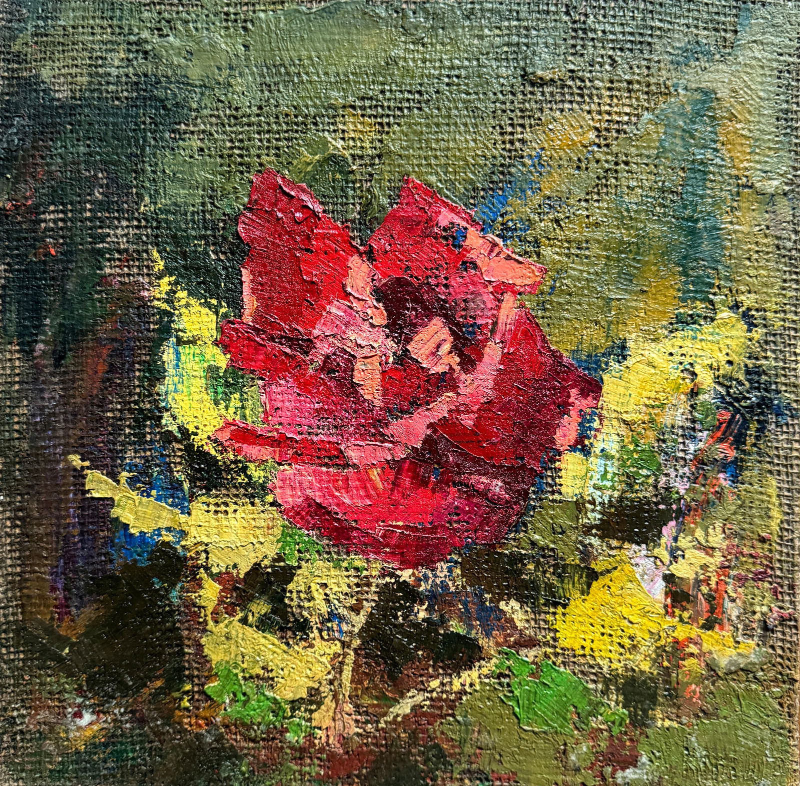 Oil painting Roses of the botanical garden K. Leonid: Title: Oil painting Roses of the botanical garden K. Leonid Description: 967KK Painter: K. Leonid Size: 40x40 cm/ 15.74x15.74 inches Components: oil, canvas, fiberboard Original painting CONDITION: