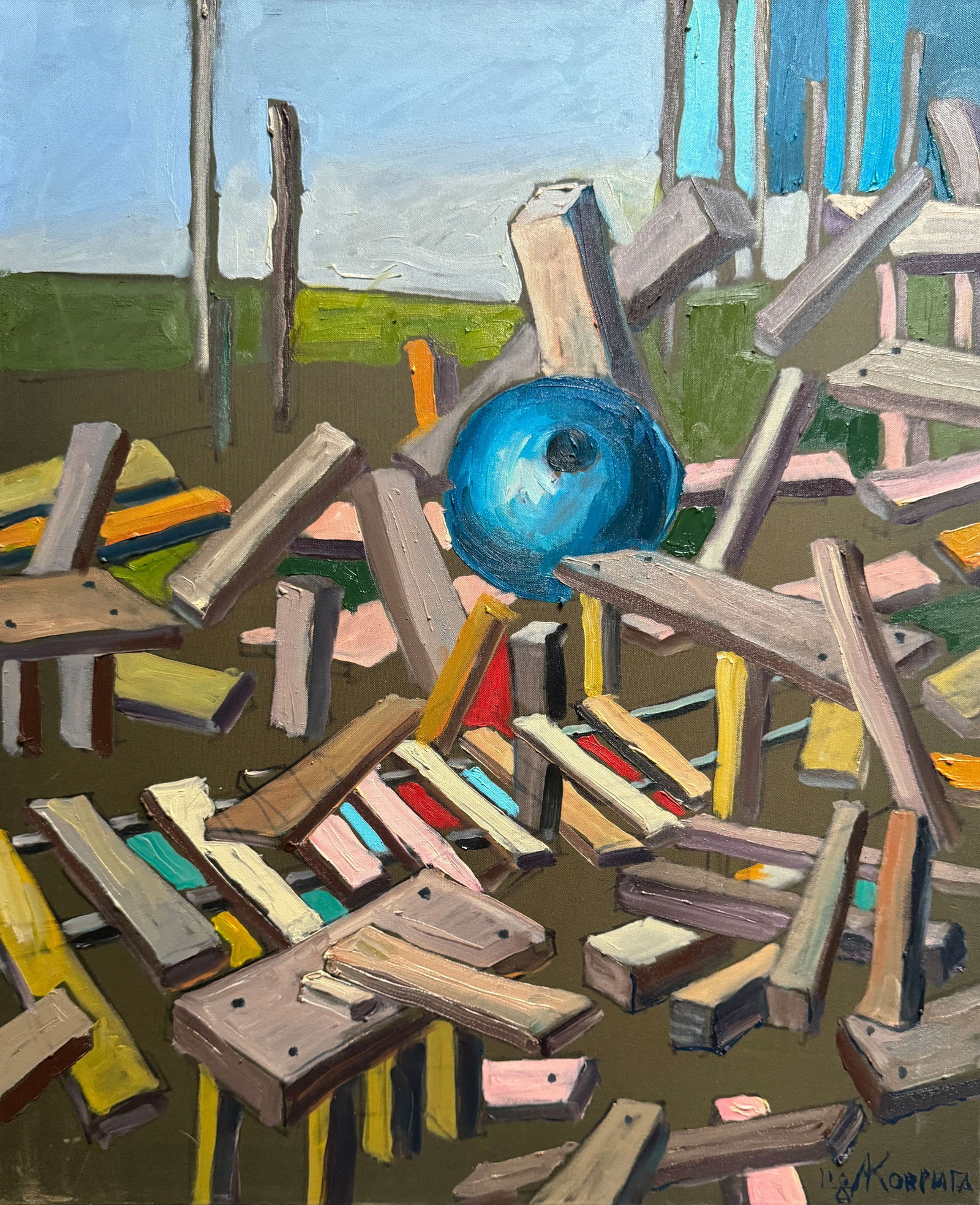 Oil painting with frame ball K. Leonid: Title: Oil painting with frame ball K. Leonid Description: 995KK Painter: K. Leonid Size: 60x50 cm/ 23.62x19.68 inches Components: oil, canvas Original painting CONDITION: exellent ERA:2018 ARTIST: