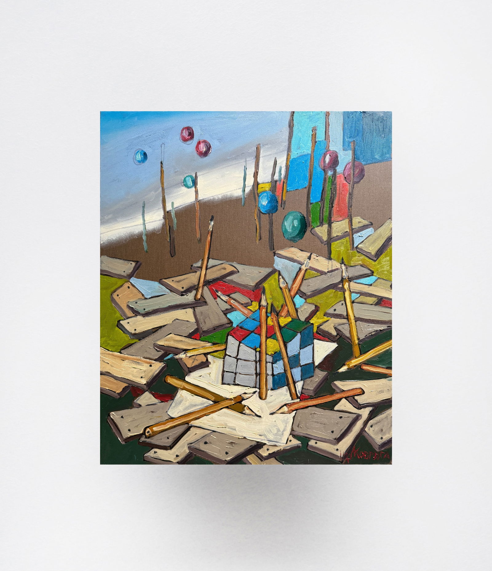 Oil painting with frame Rubik's Cube K. Leonid - 11