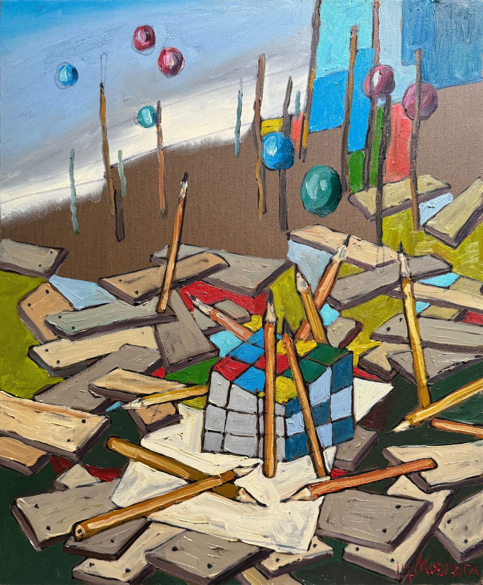 Oil painting with frame Rubik's Cube K. Leonid (1 of 11)