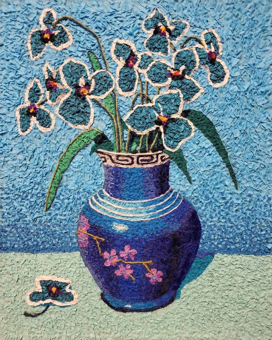 Handicraft Orchids: Title: Handicraft Orchids Description: 30Serd Painter: Size: 50x40,5 cm/19,68x15,94 inches Components: Fabric, glue, fiberboard Original Artwork from our collection ERA: Reserve: $290.00 Sh