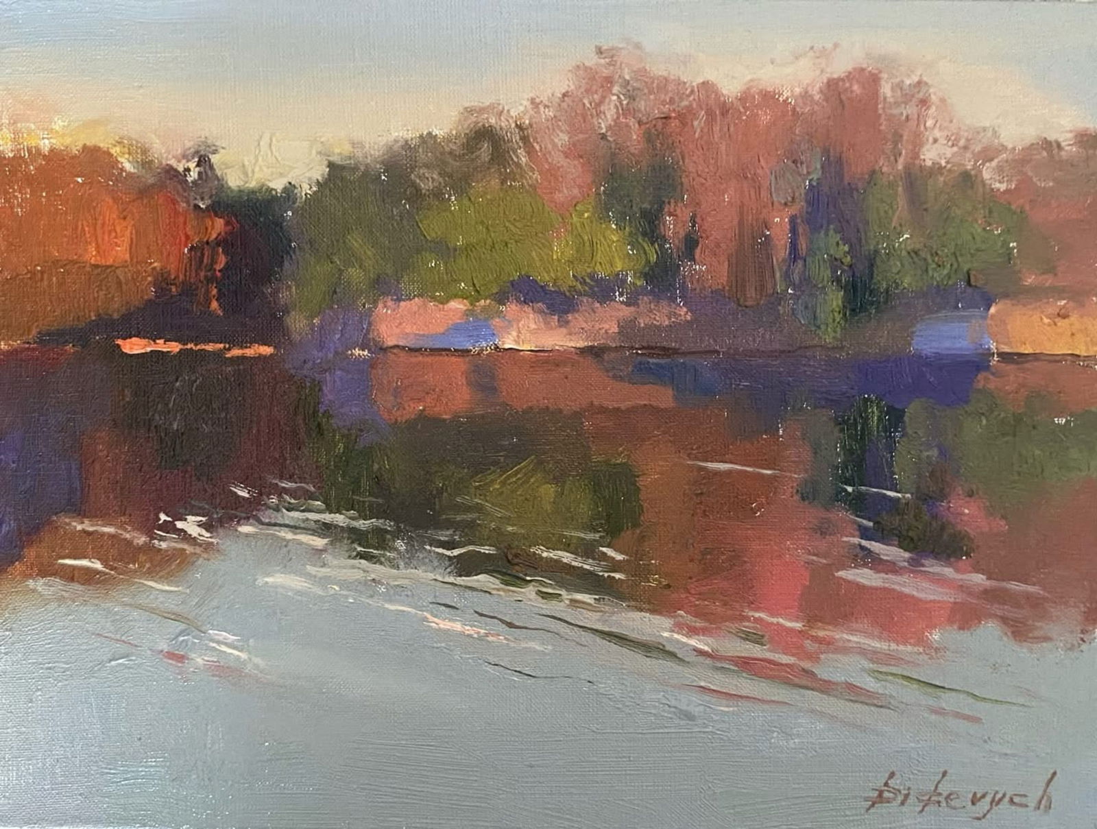 Oil painting Lake Yulia D.: Title: Oil painting Lake Yulia D. Description: 28YD Painter: Yulia D. Size: 40x30 cm/15.74x11.81 inches Components: oil, canvas Original painting from our collection ERA: 2025 Short information: 