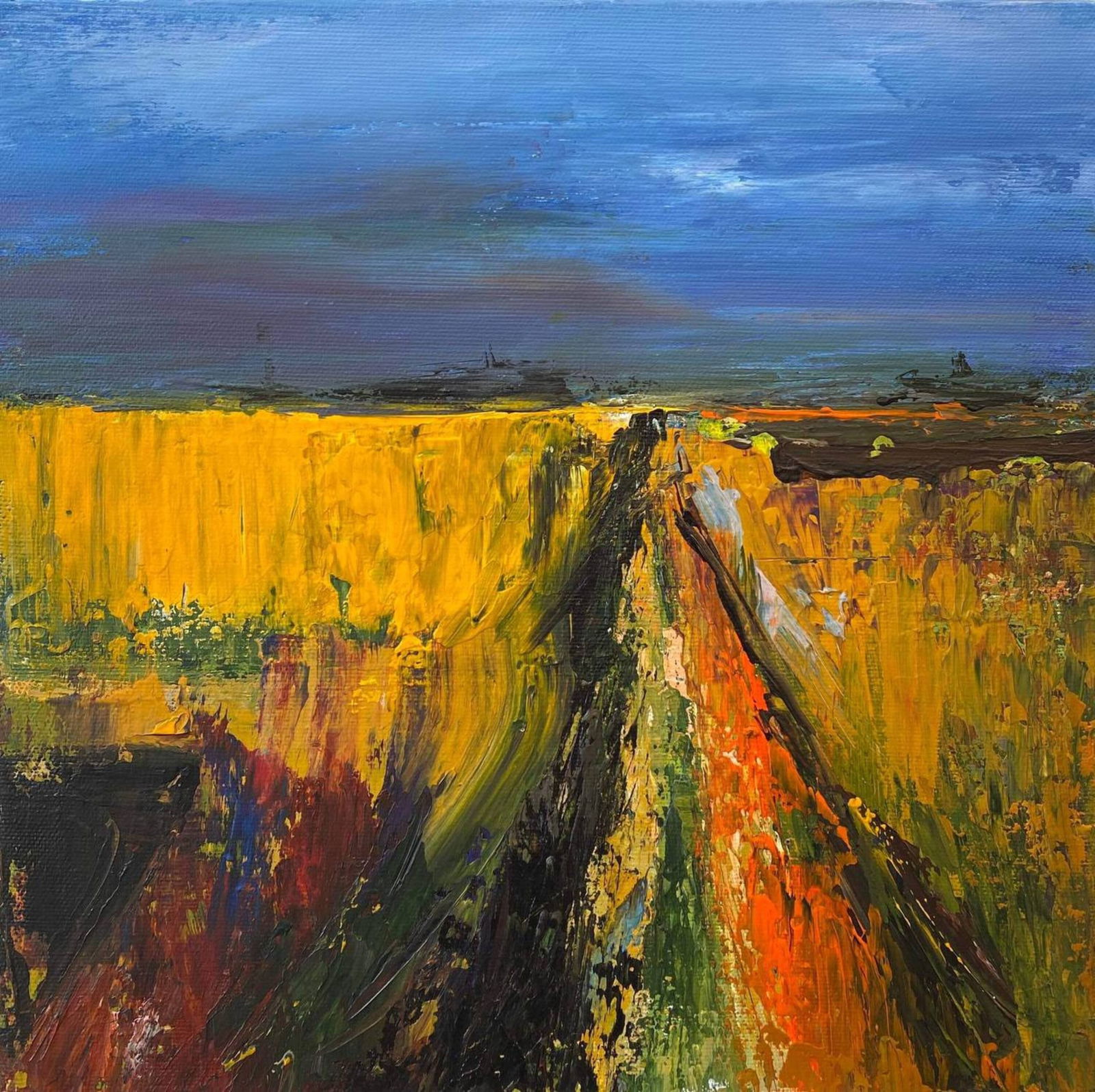 Acrylic painting Rainy field Igor Kutsenko: Title: Acrylic painting Rainy field Igor Kutsenko Description: 10Kut Painter: Igor Kutsenko Size: 30x30 cm/11,81x11,81 inches Components: Acrylic, canvas Original painting from our collection ERA: 202