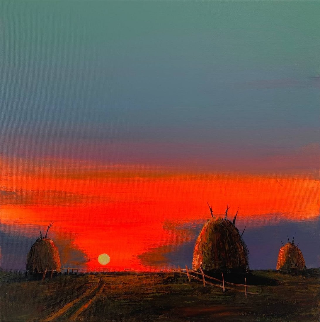 Acrylic painting the sun sparkled after the harvest Igor Kutsenko: Title: Acrylic painting the sun sparkled after the harvest Igor Kutsenko Description: 37Kut Painter: Igor Kutsenko Size: 40x40 cm/15,75x15,75 inches Components: Acrylic, canvas Original painting