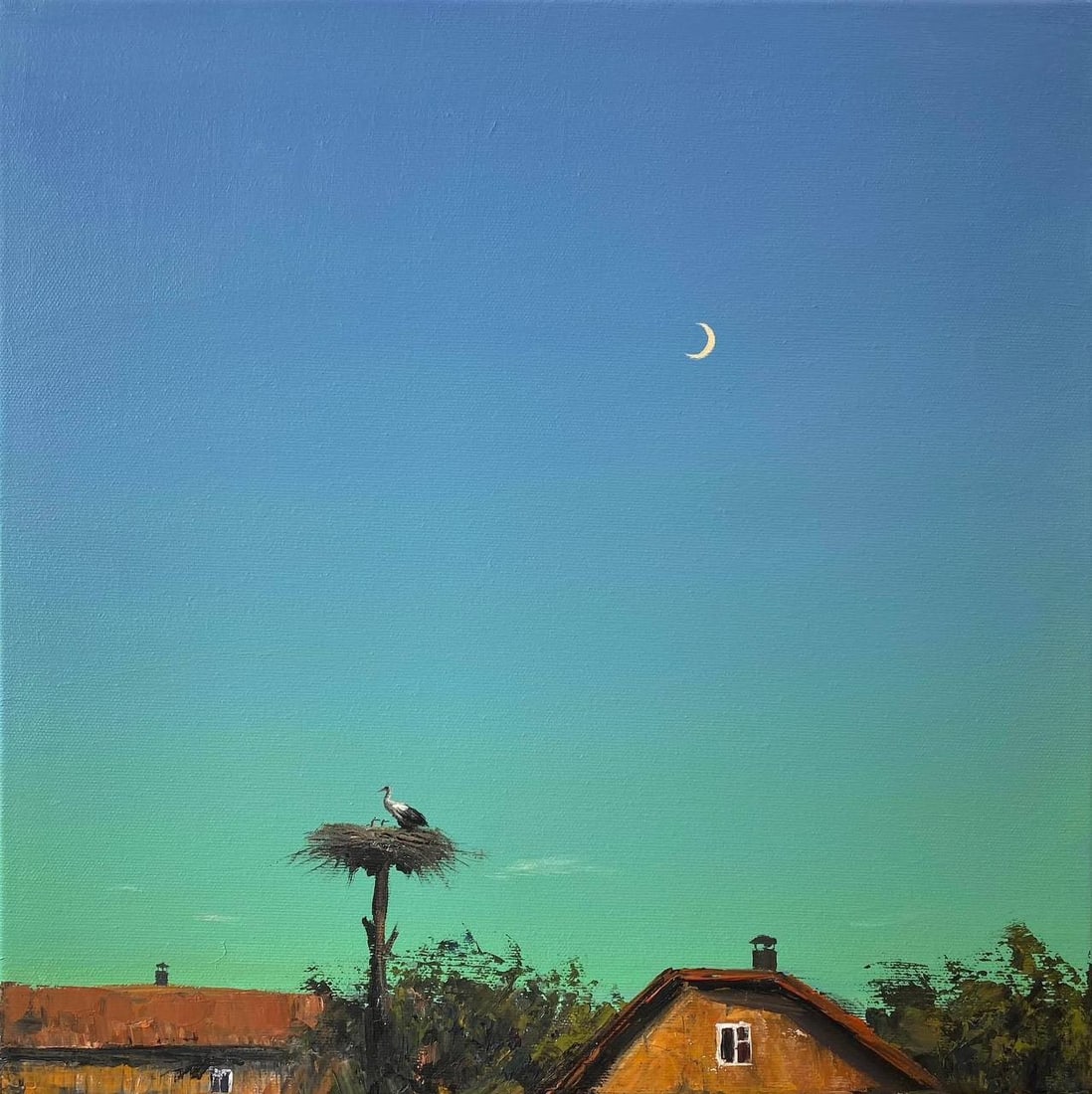 Acrylic painting Stork Igor Kutsenko: Title: Acrylic painting Stork Igor Kutsenko Description: 50Kut Painter: Igor Kutsenko Size: 40x40 cm/15,75x15,75 inches Components: Acrylic, canvas Original painting from our collection ERA: 2025 Shor