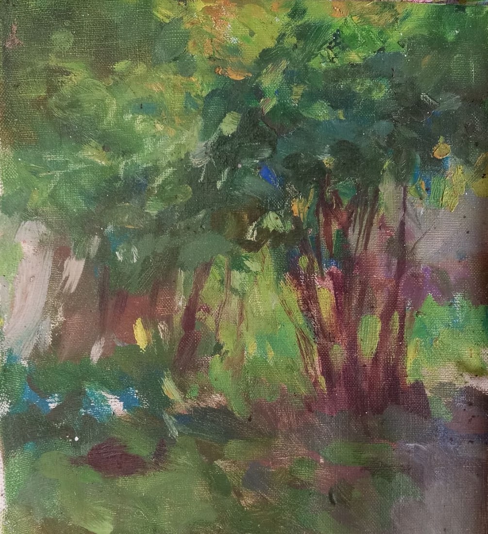 Oil painting bushes Alex Ditriev: Title: Oil painting bushes Alex Ditriev Description: 33AD Painter: Alex Ditriev Size: 24x28 cm/9.4x11 inches Components: oil, canvas Original painting from our collection ERA: Short information: Alex