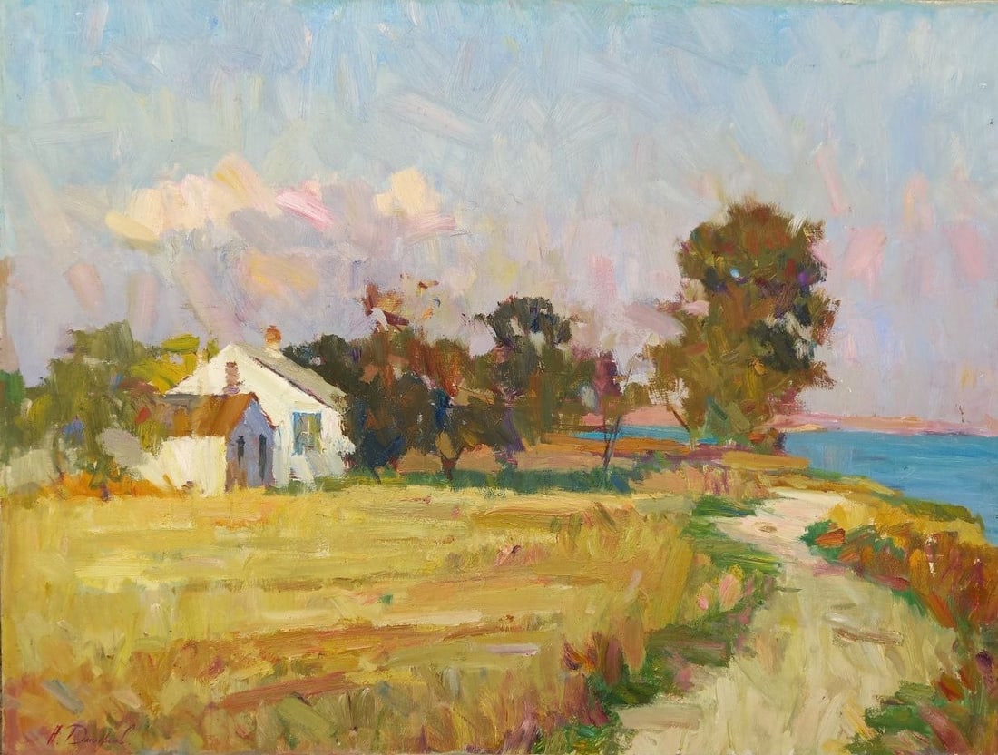 Oil painting Maryino at sunset Alex Ditriev: Title: Oil painting Maryino at sunset Alex Ditriev Description: 56AD Painter: Alex Ditriev Size: 65x85 cm/25.6x33.5 inches Components: oil, canvas Original painting from our collection ERA: Short