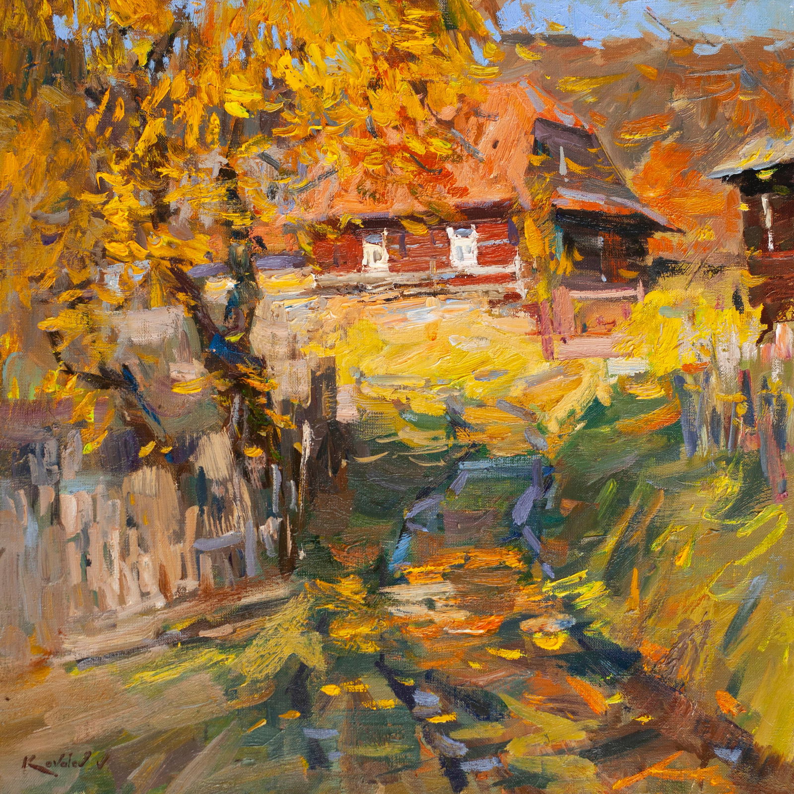 Oil painting Autumn day Kovaliov V.: Title: Oil painting Autumn day Kovaliov V. Description: 8KV Painter: Kovaliov V. Size: 50x50 cm/19.7x19.7 inches Components: oil, canvas Original painting from our collection ERA: 2016 Short