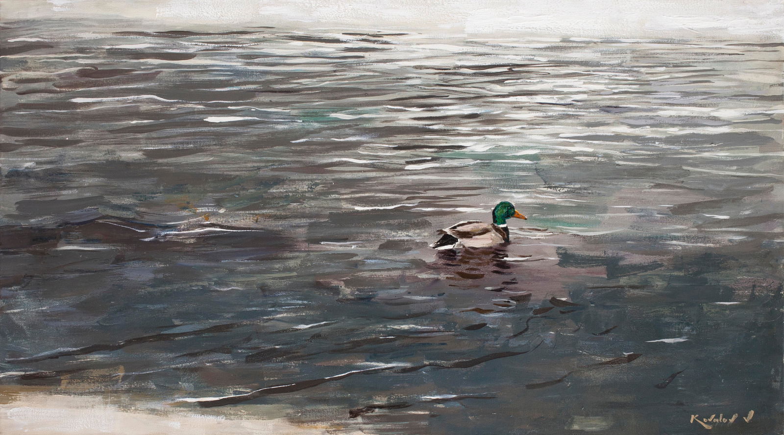 Oil painting Go with the stream Ukrainian Artist: Title: Oil painting Go with the stream Ukrainian Artist Description: 30KV Painter: Kovaliov V. Size: 50x90 cm/19.7x35.4 inches Components: oil, canvas Original painting from our collection ERA: 2018