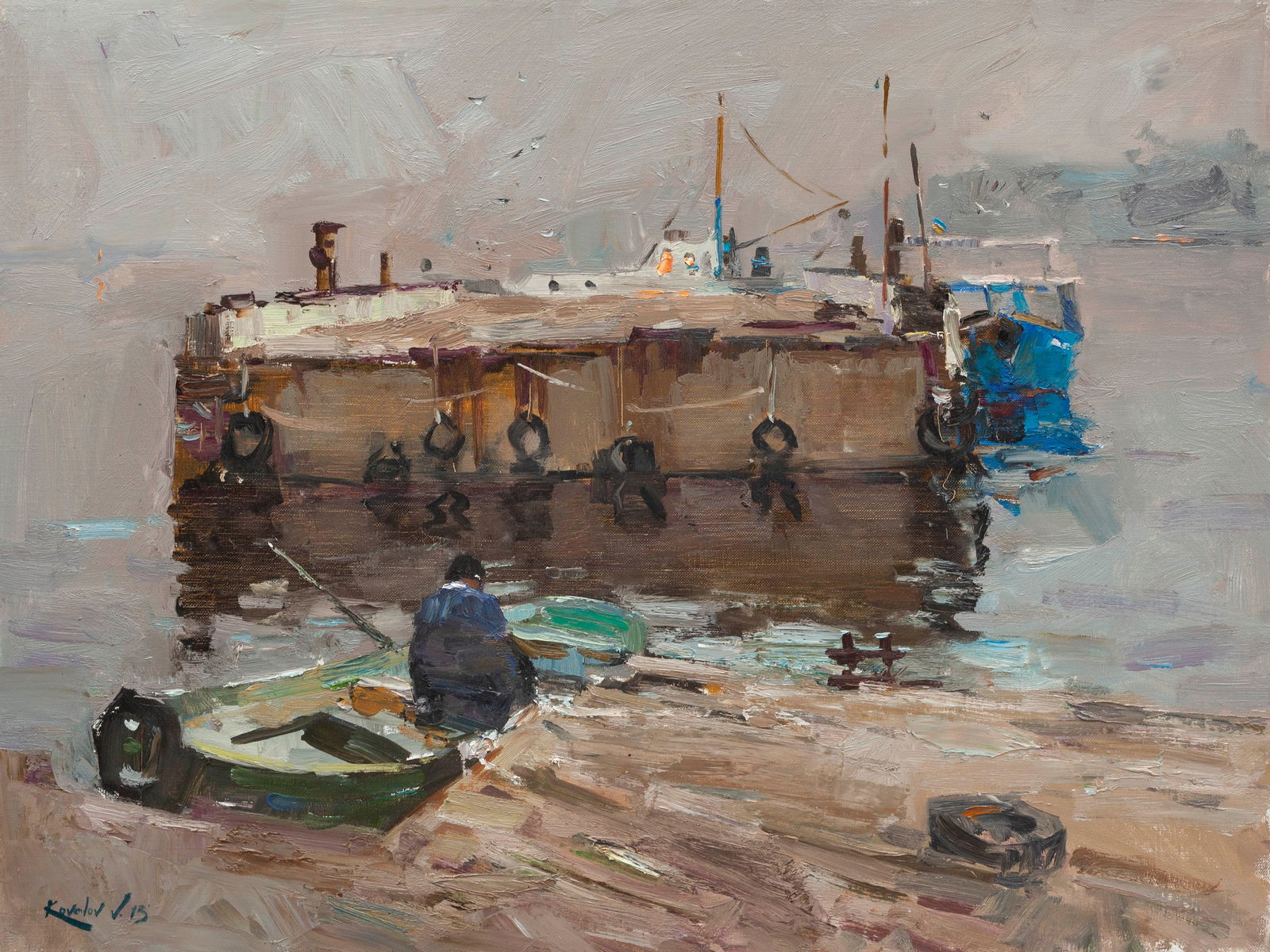 Oil painting Morning at the pier Ukrainian Artist: Title: Oil painting Morning at the pier Ukrainian Artist Description: 36KV Painter: Kovaliov V. Size: 60x80 cm/23.6x31.5 inches Components: oil, canvas Original painting from our collection ERA: