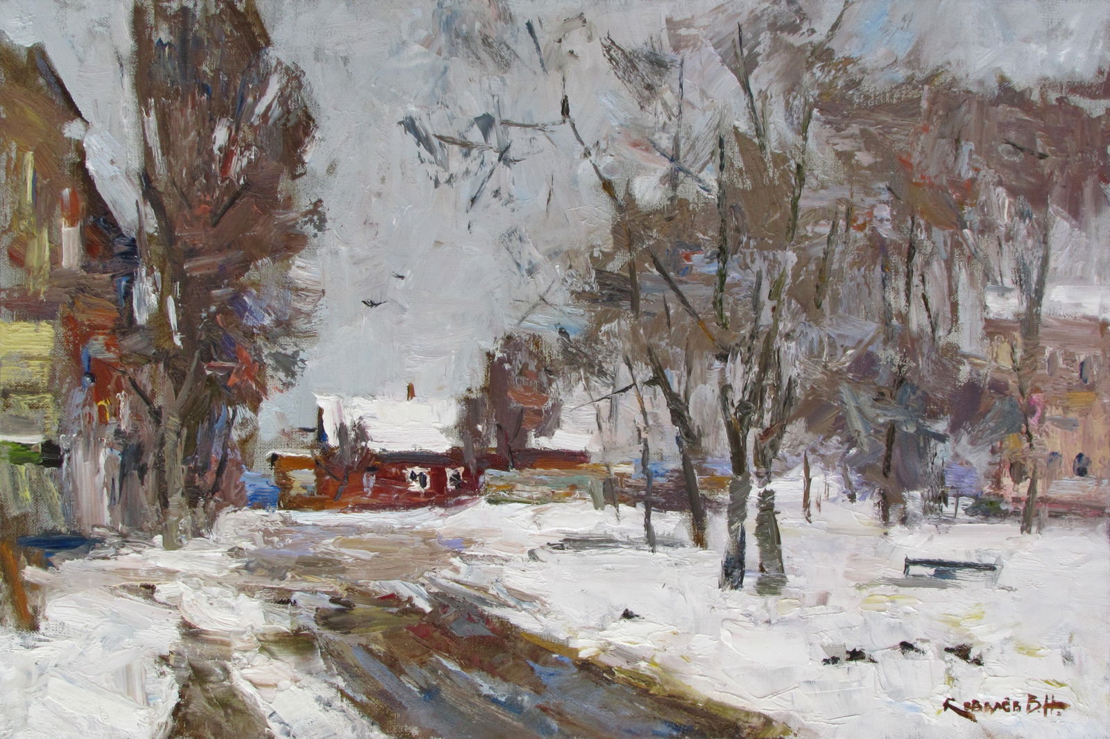 Oil painting Near the old park Ukrainian Artist (1 of 1)