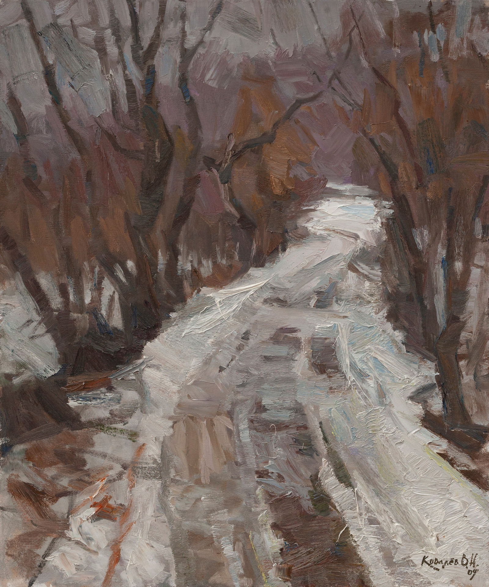 Oil painting Thaw Ukrainian Artist: Title: Oil painting Thaw Ukrainian Artist Description: 70KV Painter: Kovaliov V. Size: 60x50 cm/23.6x19.7 inches Components: oil, canvas Original painting from our collection ERA: 2009 Short informati