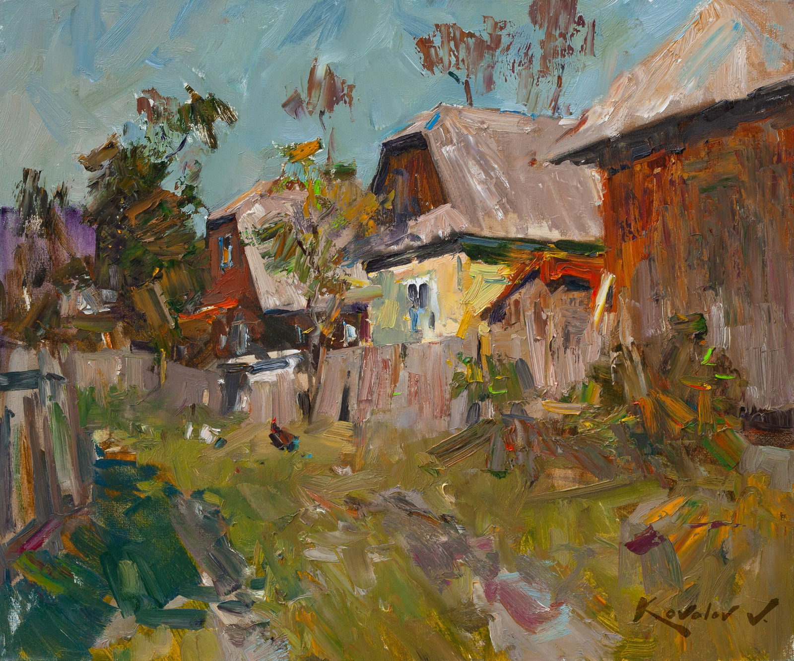 Oil painting village street Ukrainian Artist: Title: Oil painting village street Ukrainian Artist Description: 75KV Painter: Kovaliov V. Size: 50x60 cm/19.7x23.6 inches Components: oil, canvas Original painting from our collection ERA: 2015