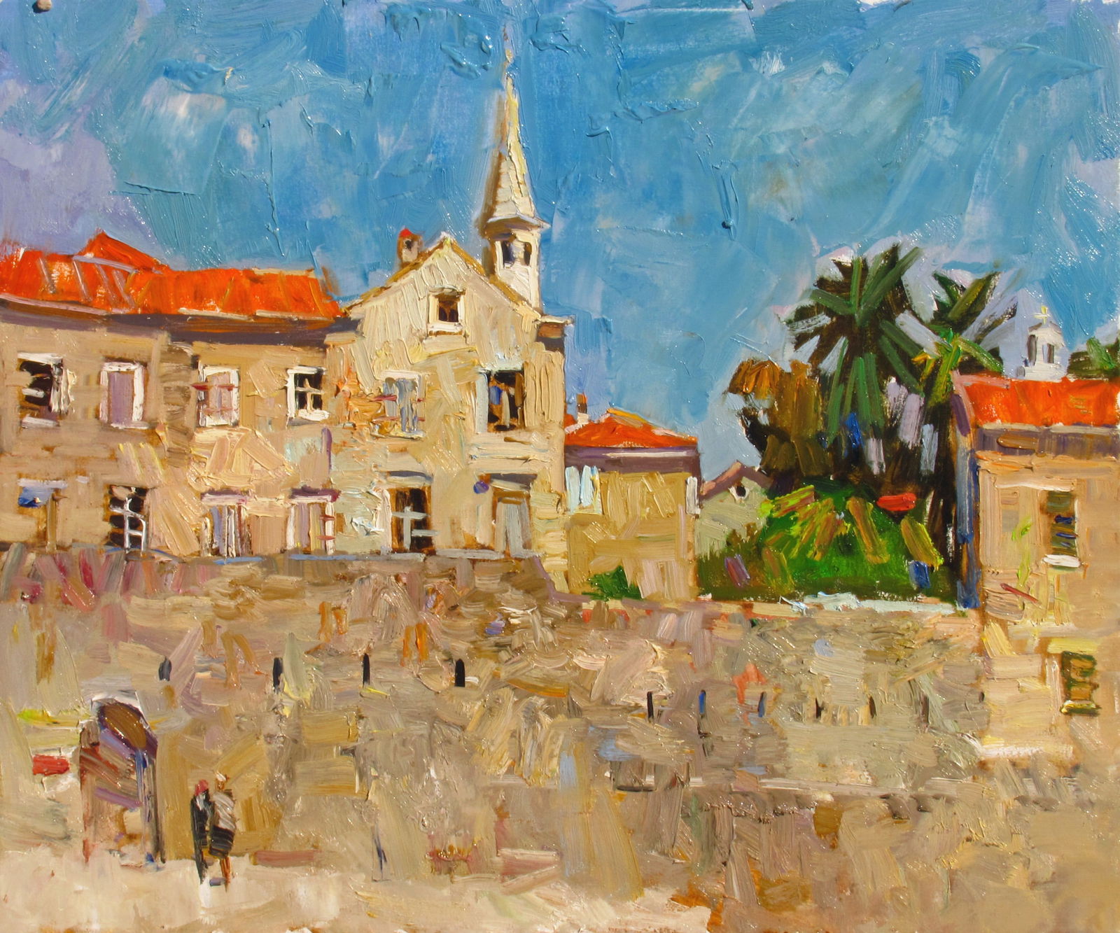 Oil painting Old walls of Budva Ukrainian Artist: Title: Oil painting Old walls of Budva Ukrainian Artist Description: 89KV Painter: Kovaliov V. Size: 50x60 cm/19.7x23.6 inches Components: oil, canvas Original painting from our collection ERA: 2011