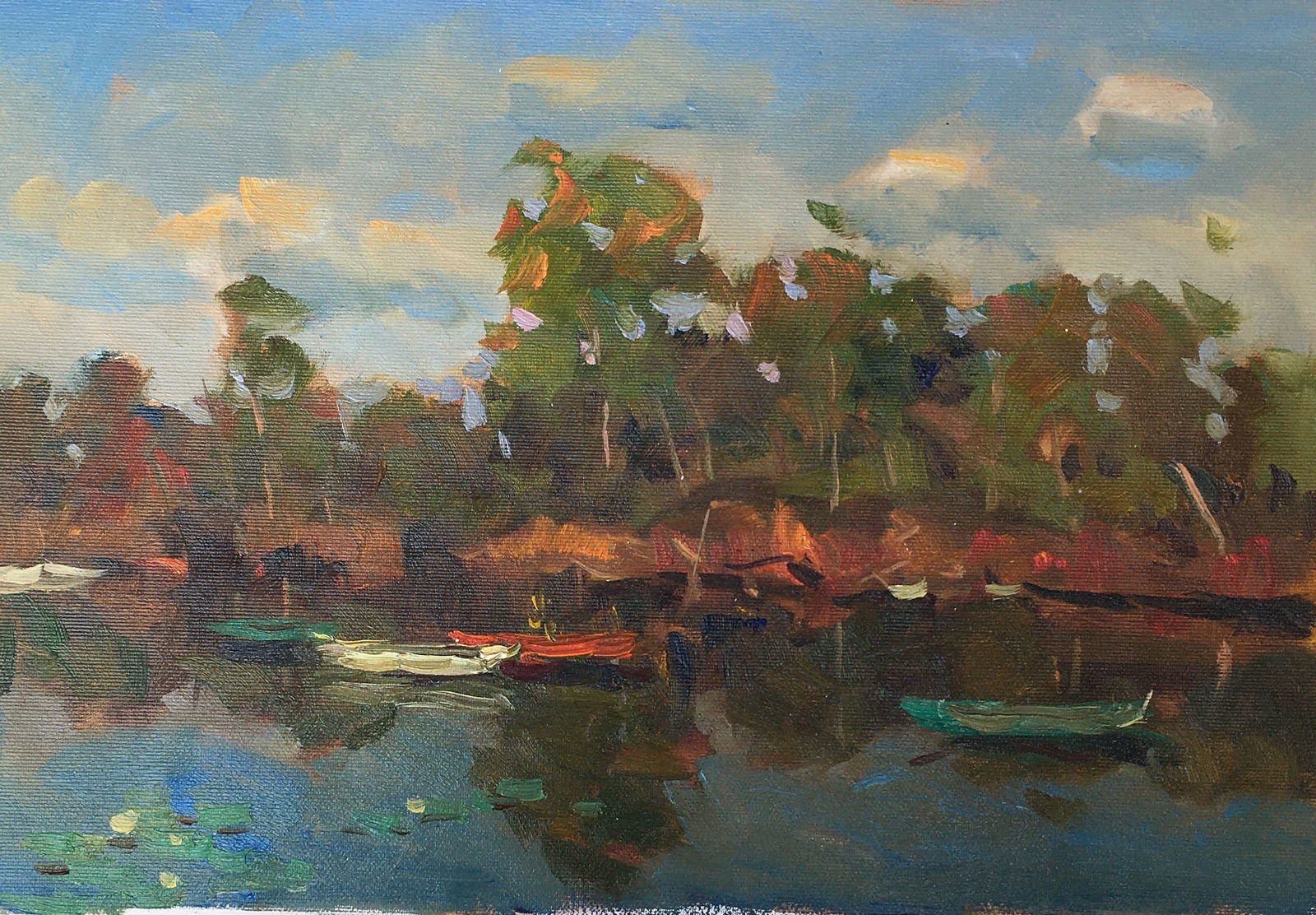 Oil painting Quiet river Sergey Ivanovich Animov: Title: Oil painting Quiet river Sergey Ivanovich Animov Description: 230DDD Painter: Sergey Ivanovich Animov Size: 27x39,5 cm/10,63x15,55 inches Components: canvas, oil Original painting from our