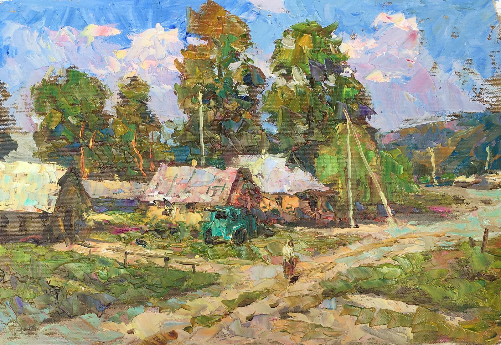 Oil painting Outskirts Sergey Ivanovich Animov: Title: Oil painting Outskirts Sergey Ivanovich Animov Description: 234DDD Painter: Sergey Ivanovich Animov Size: 27x39 cm/10,63x15,35 inches Components: canvas, oil Original painting from our collecti