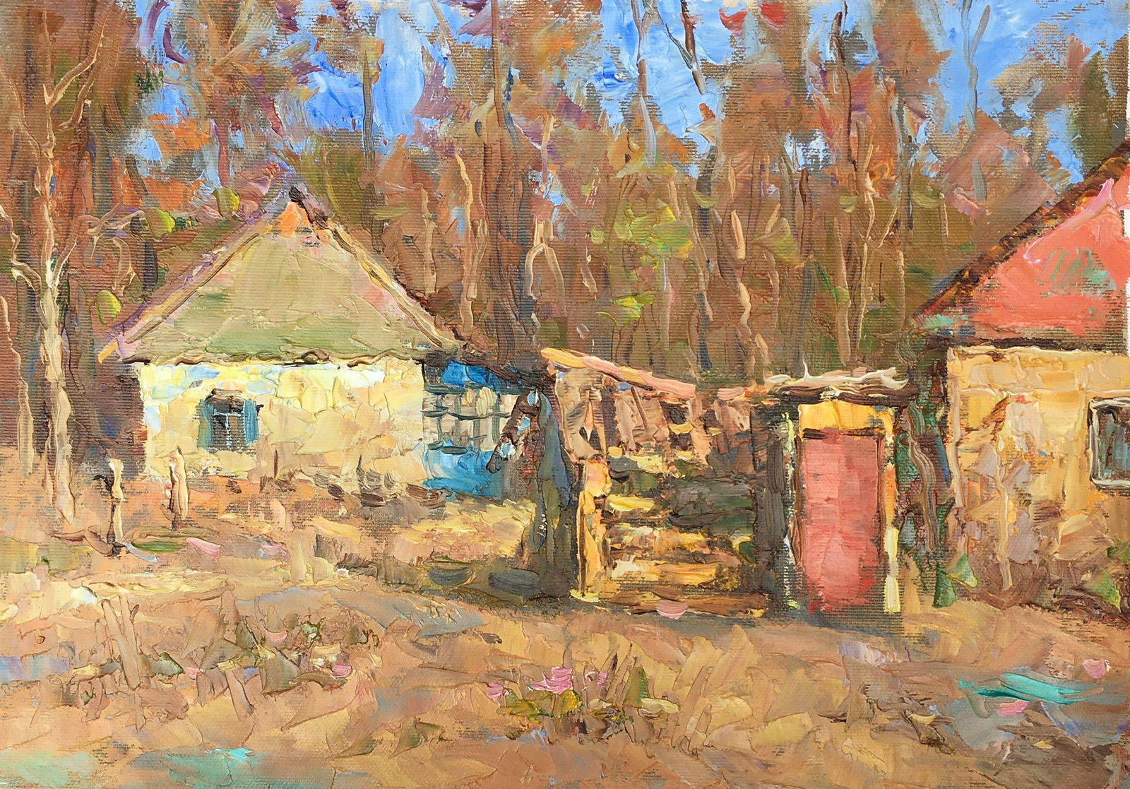Oil painting Village street Sergey Ivanovich Animov: Title: Oil painting Village street Sergey Ivanovich Animov Description: 239DDD Painter: Sergey Ivanovich Animov Size: 26x36,5 cm/10,23x14,37 inches Components: canvas, oil Original painting from our