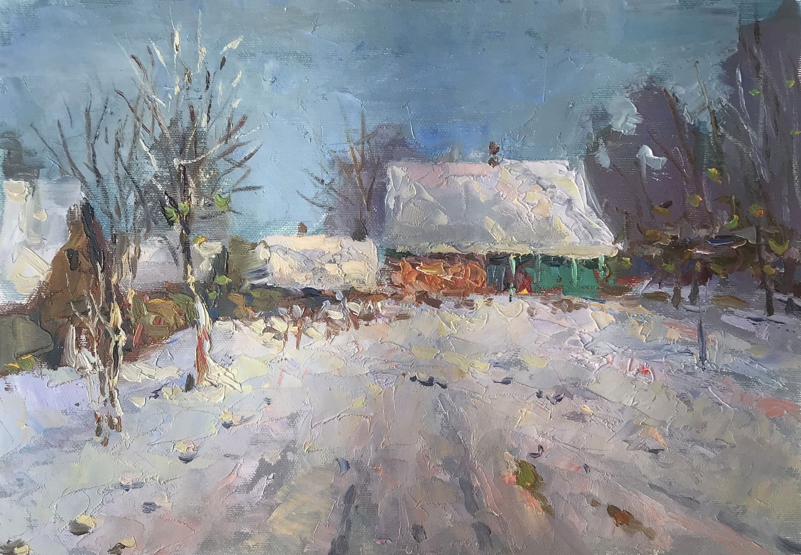 Oil painting Winter has come Sergey Ivanovich Animov: Title: Oil painting Winter has come Sergey Ivanovich Animov Description: 278DDD Painter: Sergey Ivanovich Animov Size: 27x38 cm/10,63x14,96 inches Components: canvas, oil Original painting from our