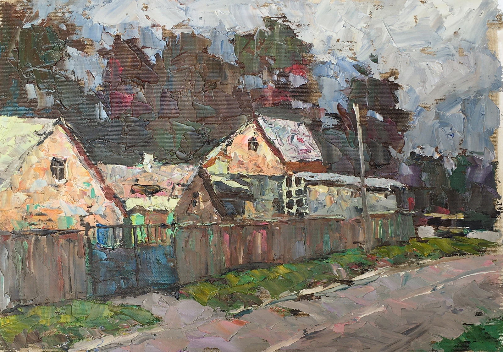 Oil painting Suburban village Sergey Ivanovich Animov: Title: Oil painting Suburban village Sergey Ivanovich Animov Description: 291DDD Painter: Sergey Ivanovich Animov Size: 28x38 cm/11,02x14,96 inches Components: canvas, oil Original painting from our