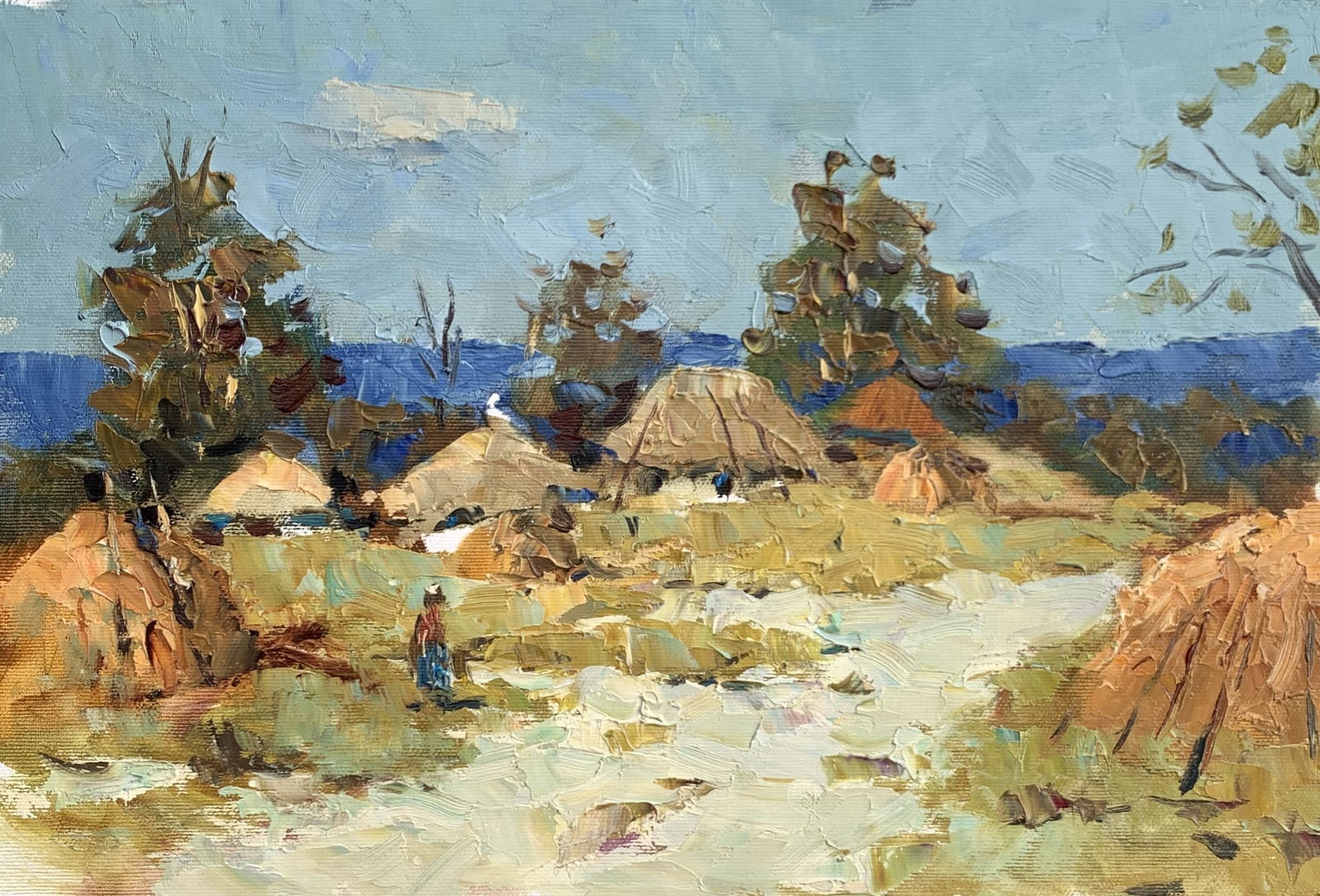 Oil painting Summer on the outskirts Sergey Ivanovich Animov: Title: Oil painting Summer on the outskirts Sergey Ivanovich Animov Description: 311DDD Painter: Sergey Ivanovich Animov Size: 26x38 cm/10,23x14,96 inches Components: canvas, oil Original painting