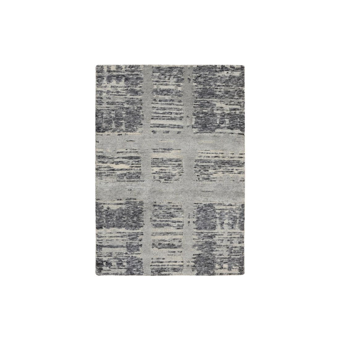 Gray Hand Knotted Modern Design Hand Spun Undyed Wool Mat Oriental Rug: Title: Gray Hand Knotted Modern Design Hand Spun Undyed Wool Mat Oriental RugDescription: This is a truly genuine one-of-a-kind. It has been Knotted for months and months in the centuries-old weaving