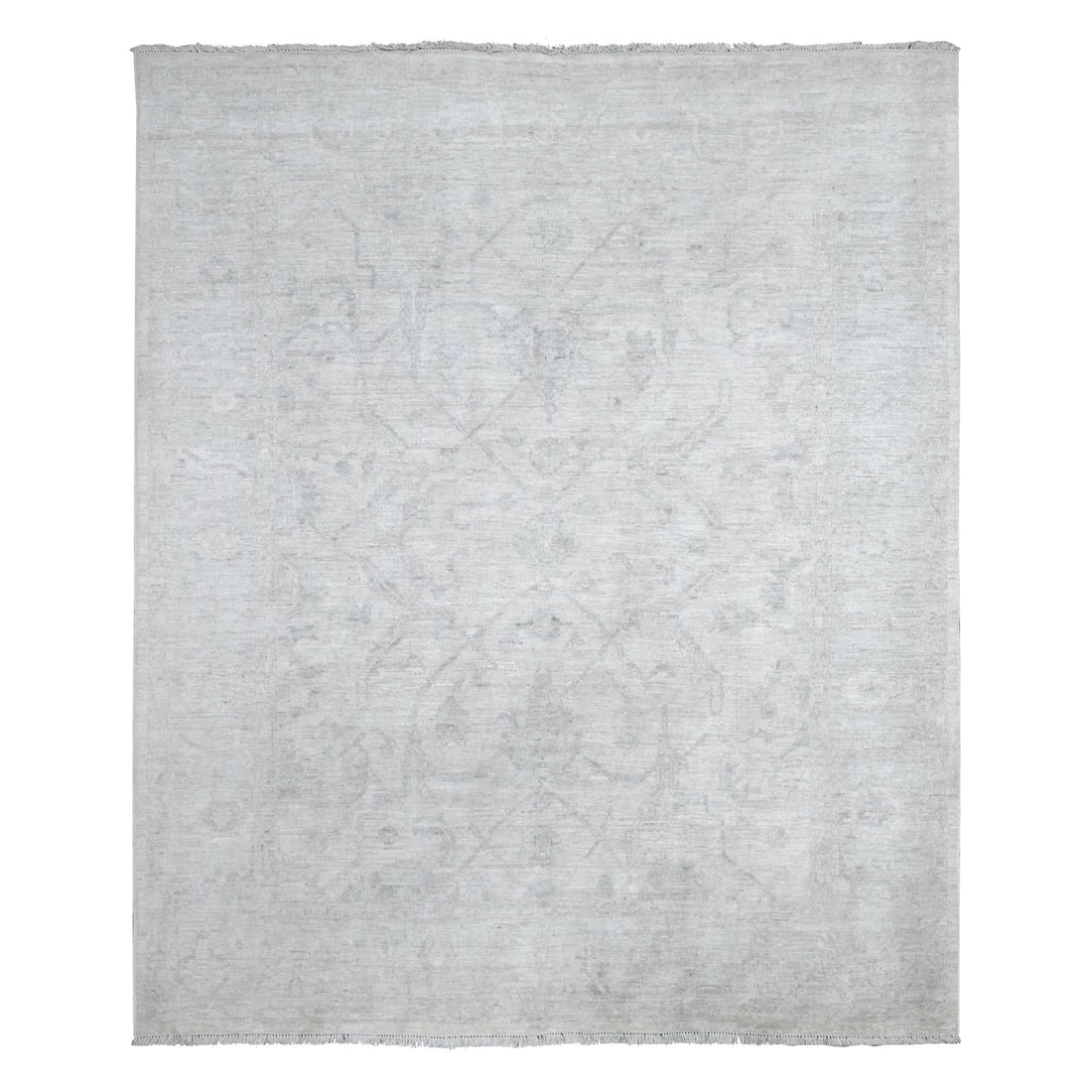 Smoke White Wool Weft With Natural Dyes Angora Oushak Oriental Rug (1 of 11)