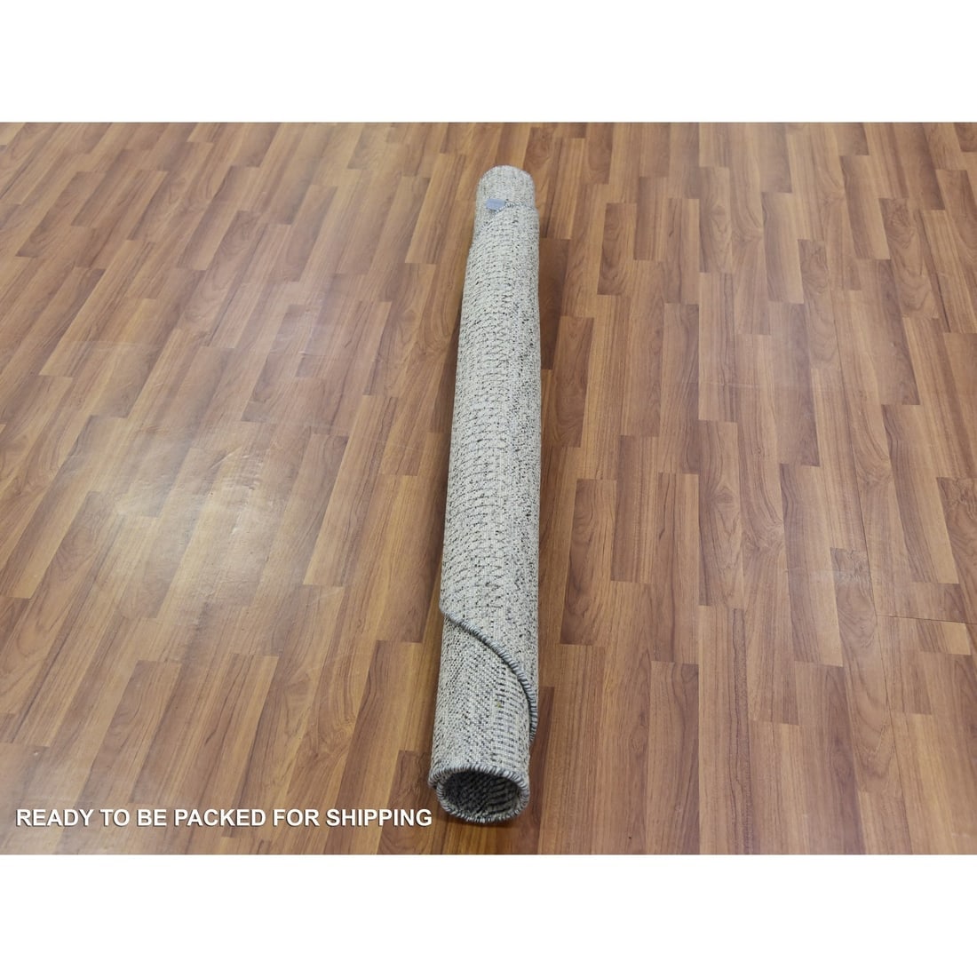 Timberwolf Gray Grass Design Undyed Wool Hand Knotted Round Rug - 5