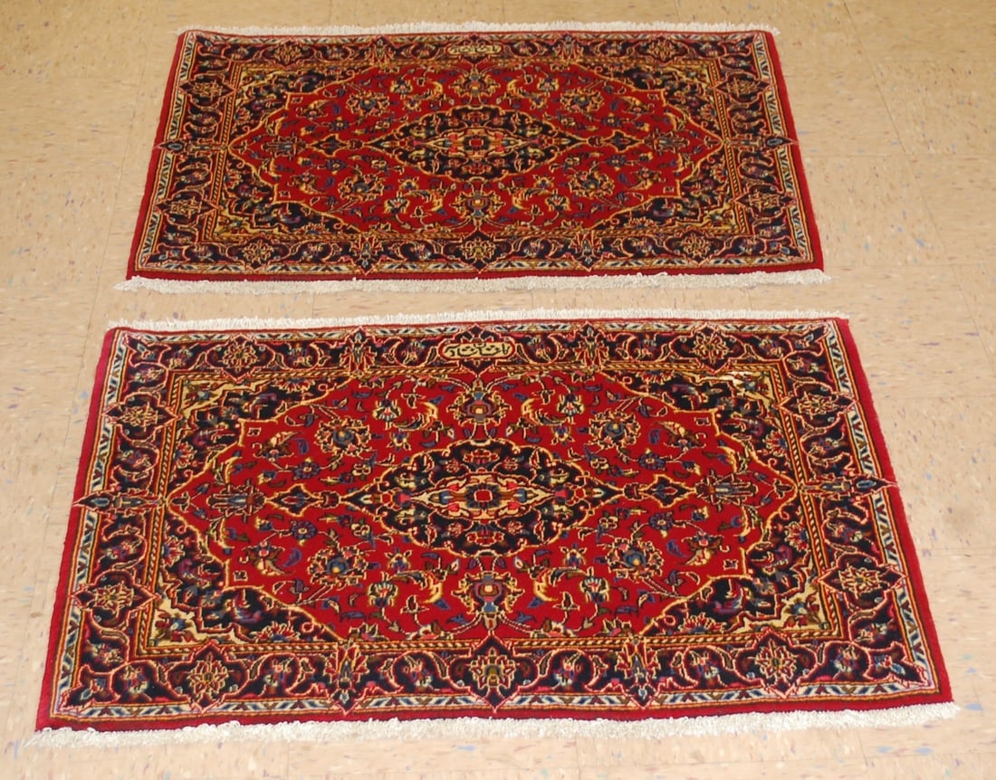 PAIR ,ANTIQUE PERSIAN -KESHAN RUG 2'5" x 3'4" AND 2'6" X 3'4" (1 of 13)