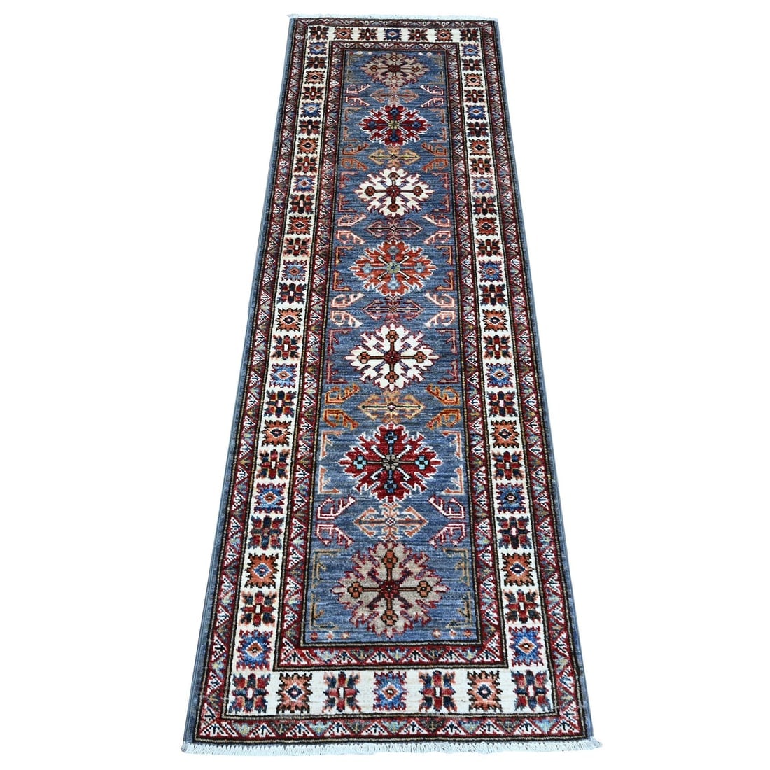 Solitude Gray Hand Knotted Super Kazak Runner 100% Wool Oriental Rug (1 of 6)