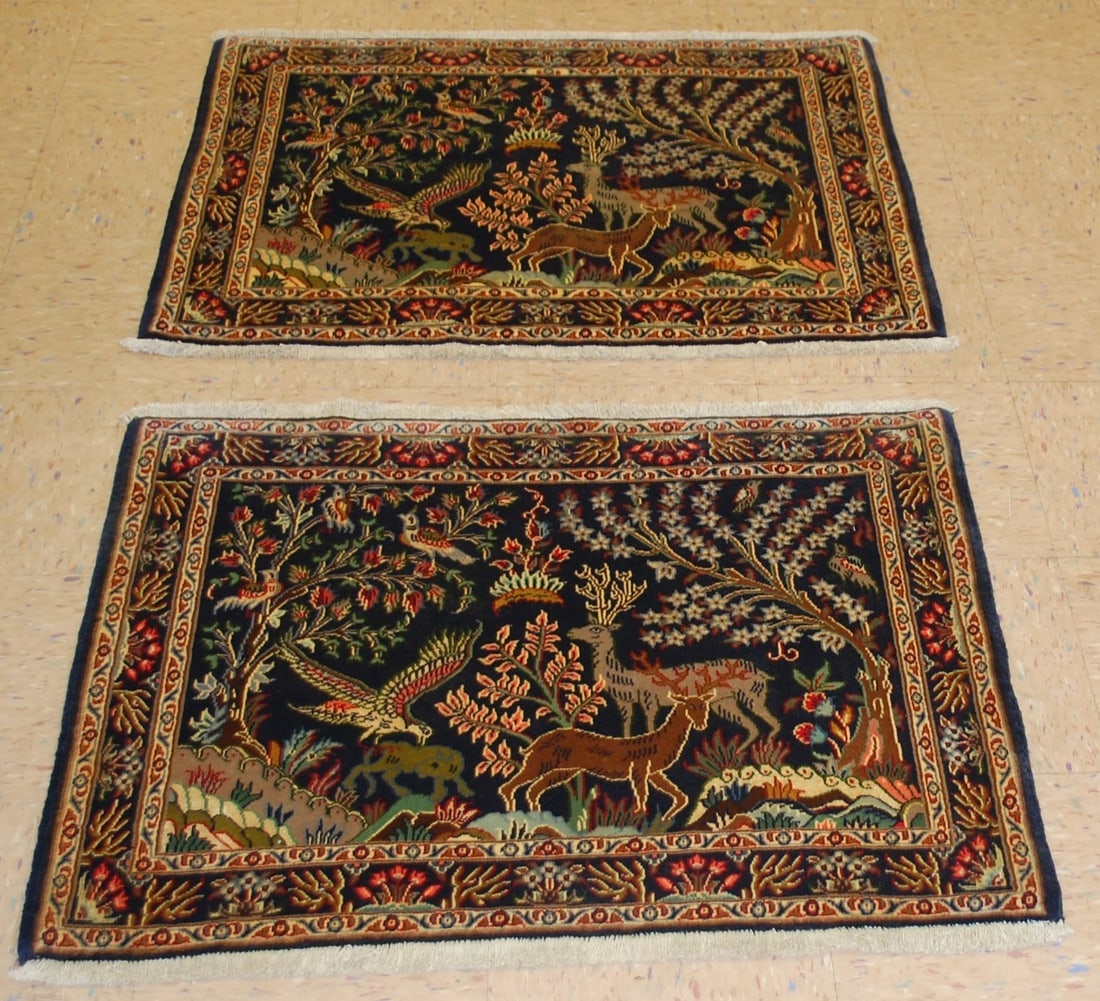 PAIR ,ANTIQUE PERSIAN -KESHAN RUG 2'5" x 3'3" AND 2'5" X 3'1" (1 of 12)