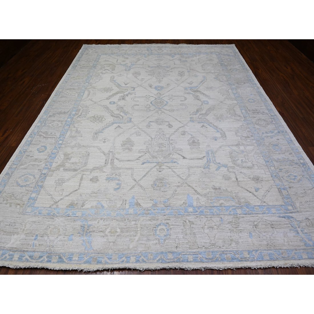 Daisy White Afghan Angora Oushak Motifs Velvety Soft Wool Oriental Rug - 2
