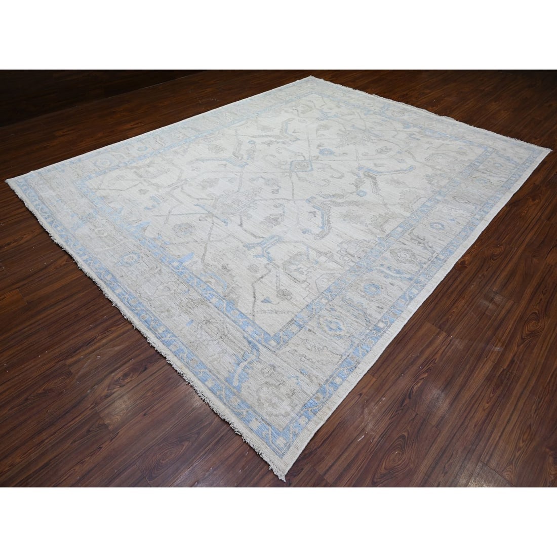Daisy White Afghan Angora Oushak Motifs Velvety Soft Wool Oriental Rug - 3
