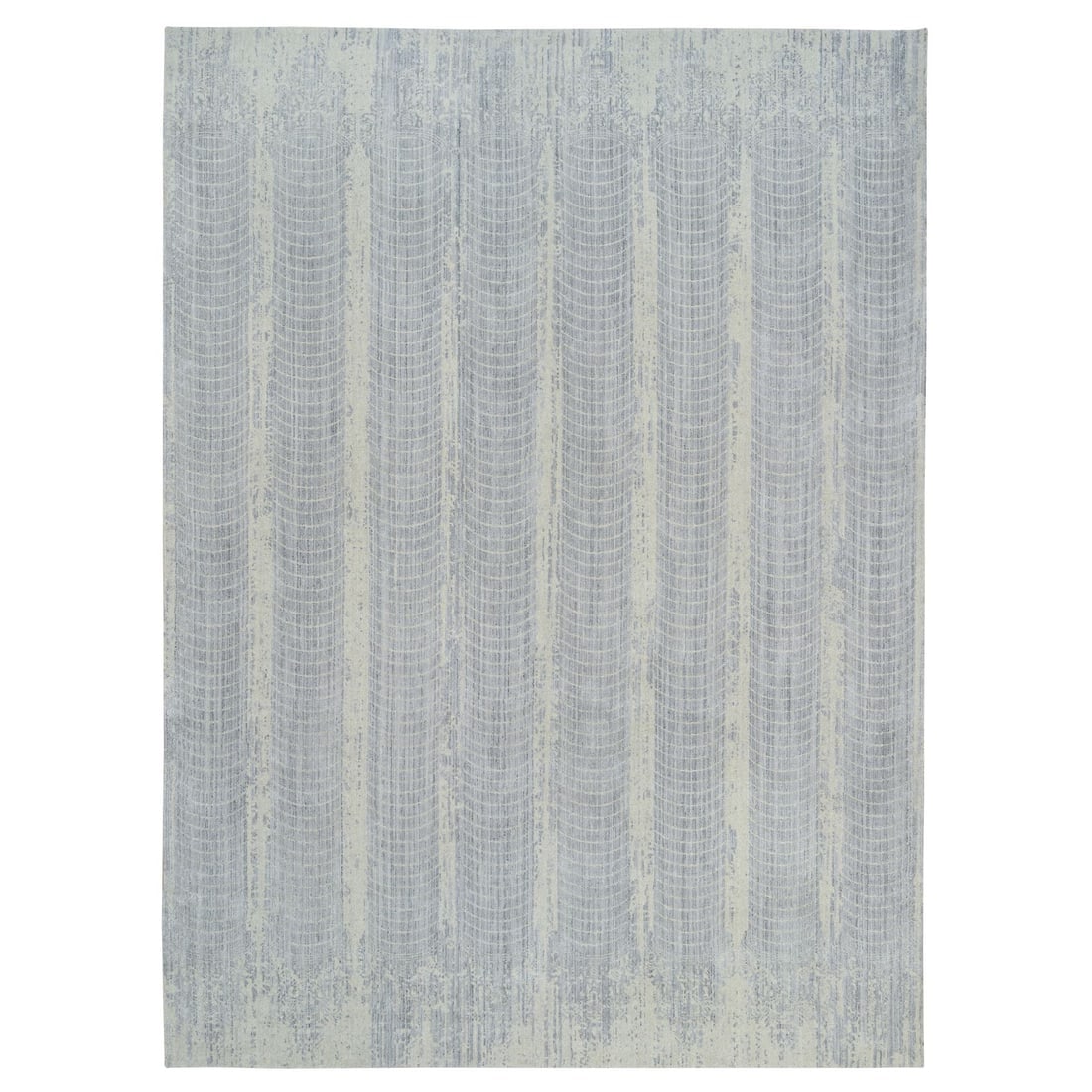 Gray, Jacquard Hand Loomed, Wool And Plant Based Silk, Oversized, Rug: Title: Gray, Jacquard Hand Loomed, Wool And Plant Based Silk, Oversized, RugDescription: This is a truly genuine one-of-a-kind. It has been Knotted for months and months in the centuries-old weaving