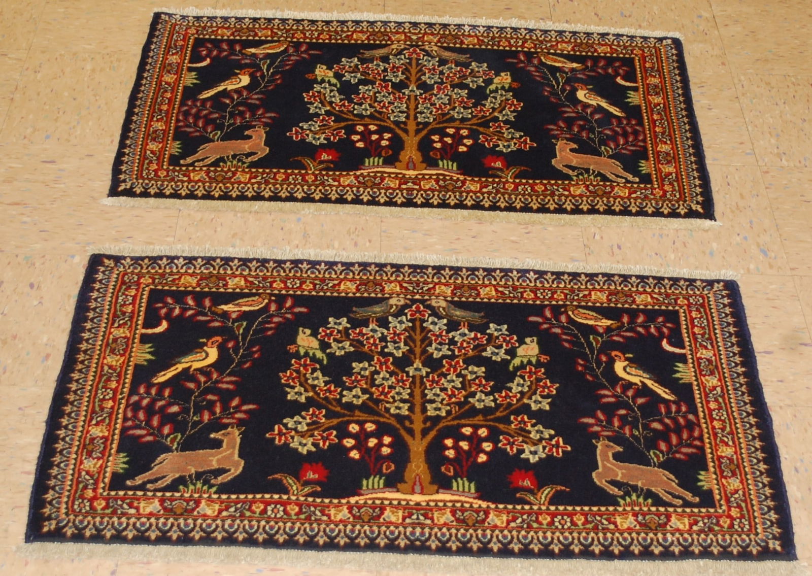 PAIR ,ANTIQUE PERSIAN -KESHAN RUG 2' x 3' AND 2' X 3': Title:PAIR ,ANTIQUE PERSIAN -KESHAN RUG 2' x 3' AND 2' X 3' Description:PAIR OF OLD, ANTIQUE AUTHENTIC HAND-KNOTTED GREAT ANIMALS, AND BIRDS-DESIGNED PERSIAN KESHAN ORIENTAL RUG. NATURAL KORK WOOL AND