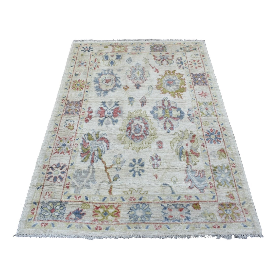 Organic Wool Hand Knotted Ivory Angora Ushak Oriental Rug (1 of 6)